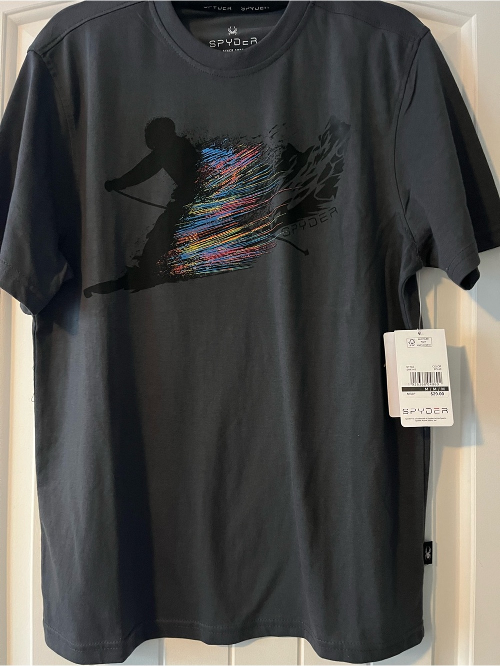 Spyder Men’s Black Tee with Multicolor Ski Graphic